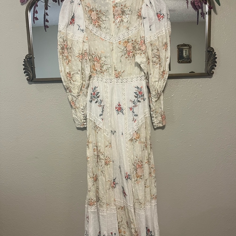 ASOS Floral Embroidered Midi Dress in Cream - Picture 2 of 4